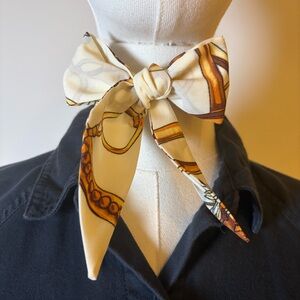 Luxury Cream & Tan Chain Print Twilly Scarf Tie